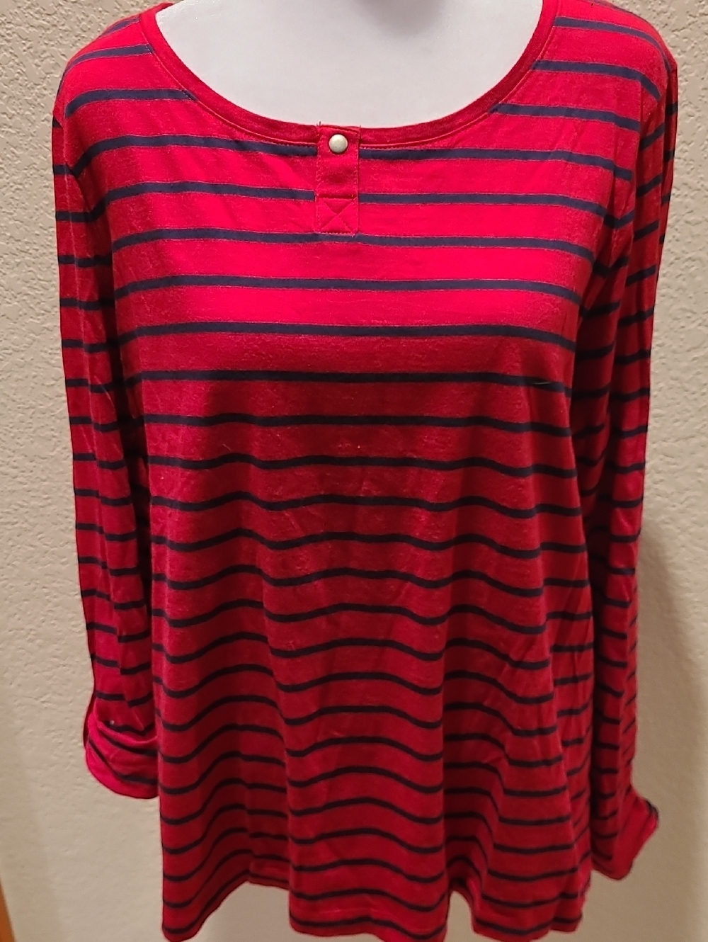 Croft & Barrow Women’s Red and Navy Striped Long-Sleeve Topsize XL